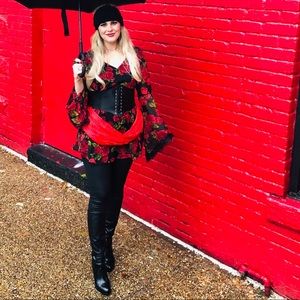 Rose floral lace mini dress flare sleeve Gypsy Pirate